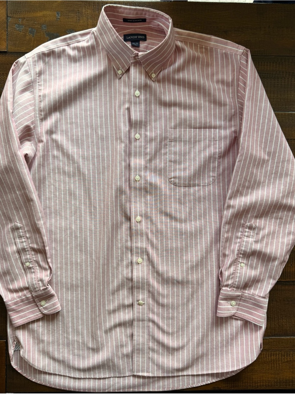 Lands' End Men's Light Pink & White Narrow-Stripe Button-Down Shirt